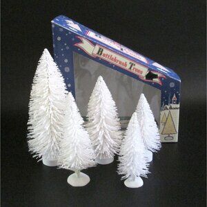Christopher Radko Shiny Brite Bottle Brush 3 White Trees Set Plus 2 Bonus Trees
